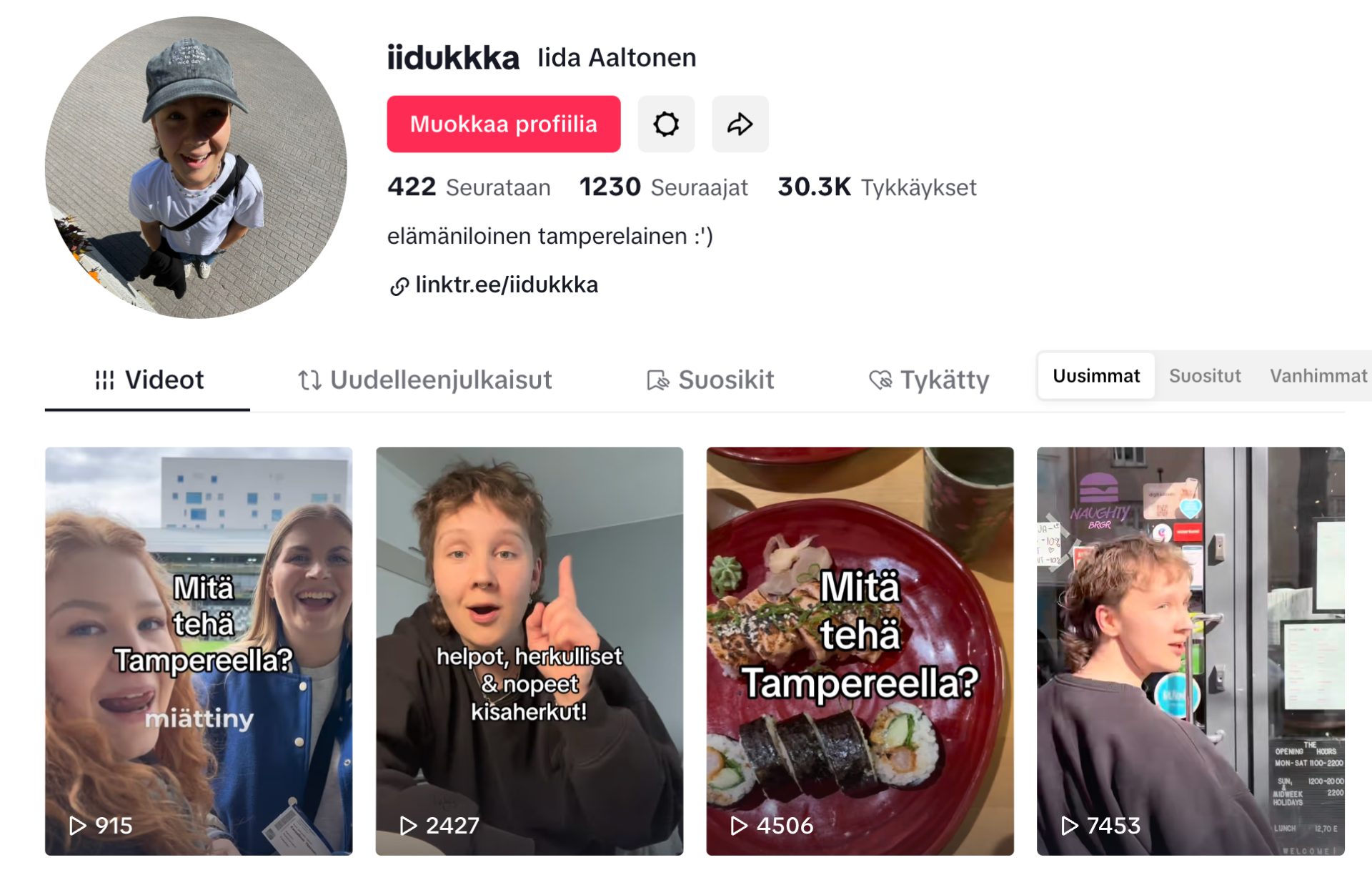Klikkaamalla kuvaa pääset TikTok -profiiliini