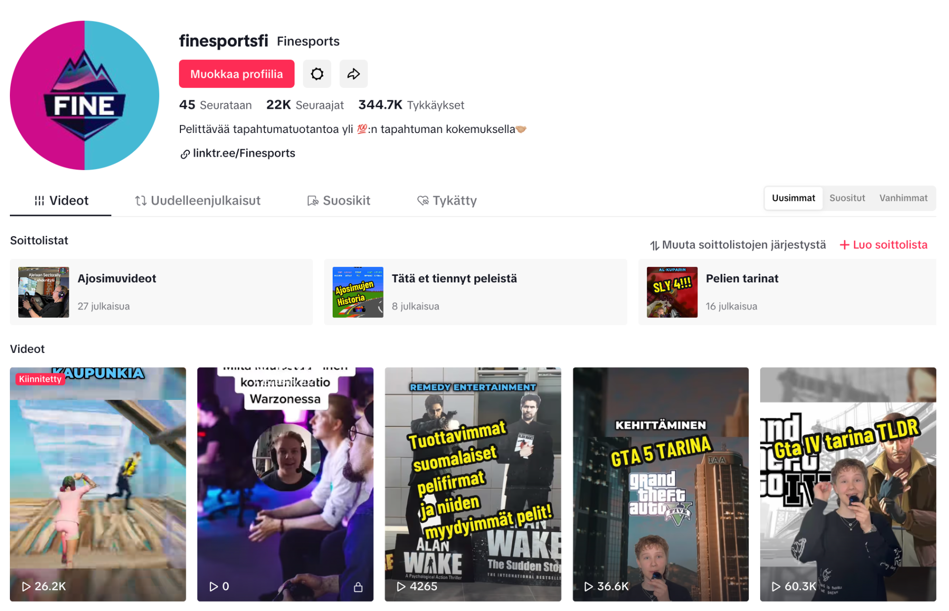 Klikkaamalla kuvaa pääset Finesportsin TikTok -tilille